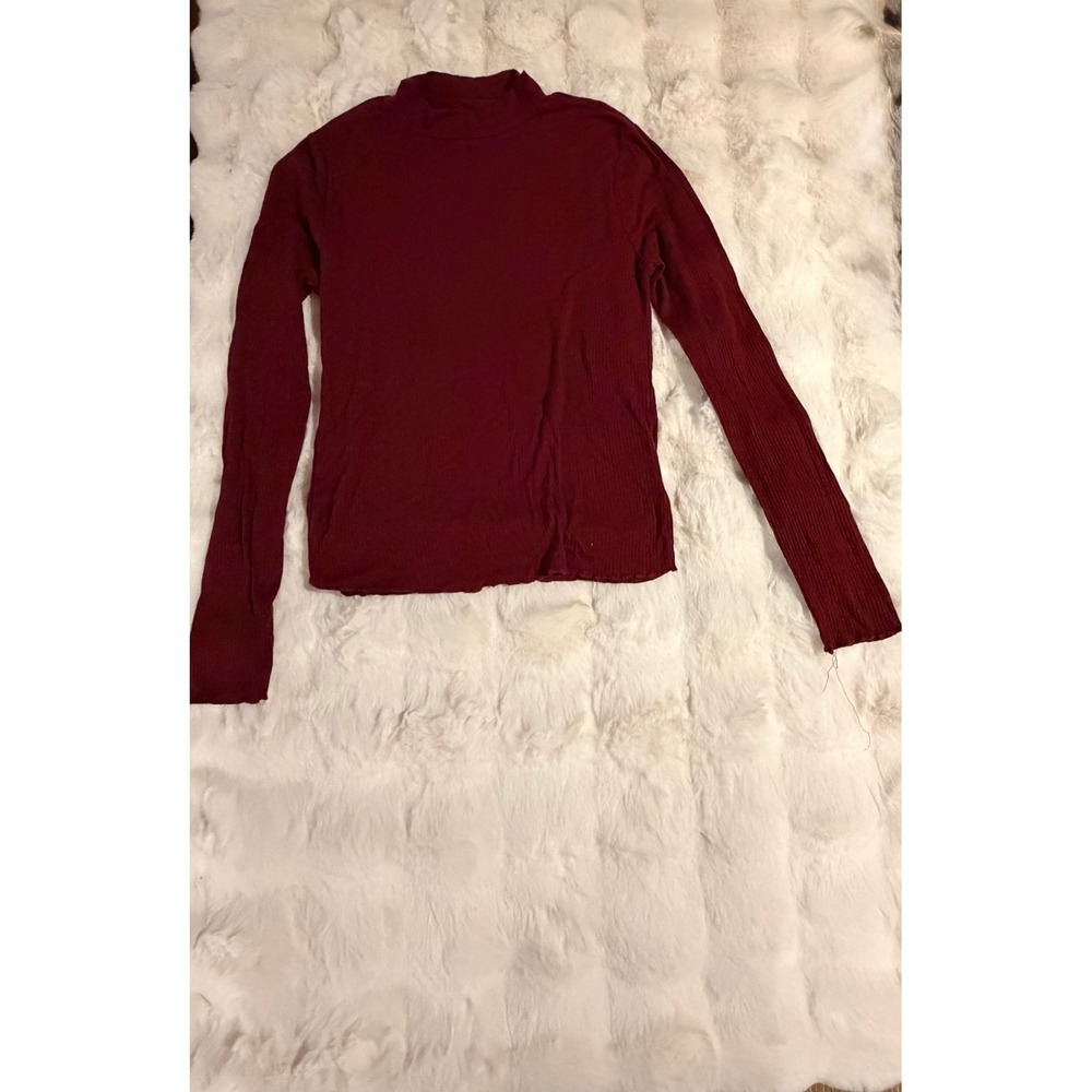 Burgundy Ribbed Mock Neck Long Sleeve Top Small IA8450R236